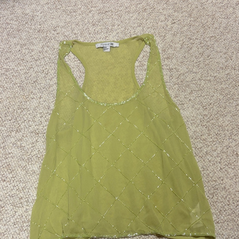 Forever 21 Lime Green Beaded Racerback Tank